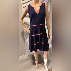 Sail to Sable Navy Tiered Dress with Pink Trim | Size XS | Resort Style